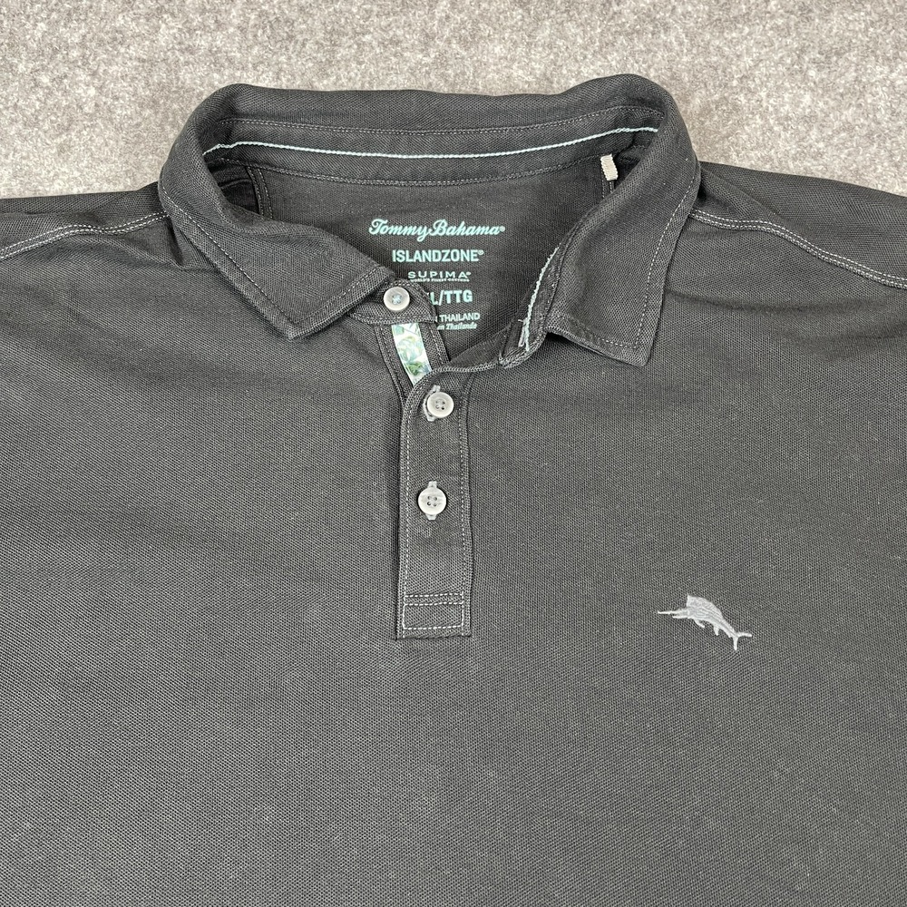 Tommy Bahama Island Zone Polo Shirt Mens 2XL Black Supima Cotton Pique Knit